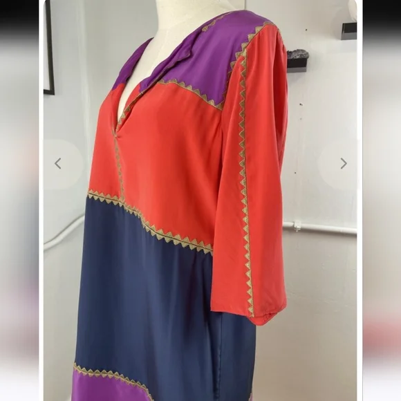 BCBGMaxAzria Color Block Tunic Silk  Dress Multi Colors Medium - Picture 4 of 10